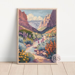Summer Blooms Mountain River Floral Landscape Art Print | Rocky Mountain Wildflower Muted Toned Landscape Printable Art