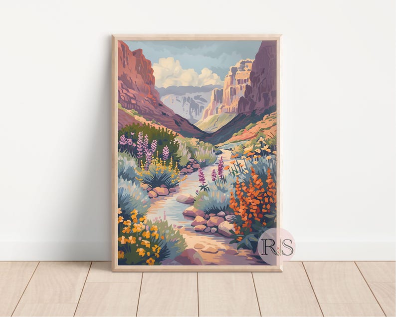 Summer Blooms Mountain River Floral Landscape Art Print | Rocky Mountain Wildflower Muted Toned Landscape Printable Art