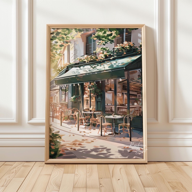 Vintage Coffee Shop French Cafe Painting Art Print | Cozy Coffee Shop Spring Corner Shop Coffee Poster Printable Art