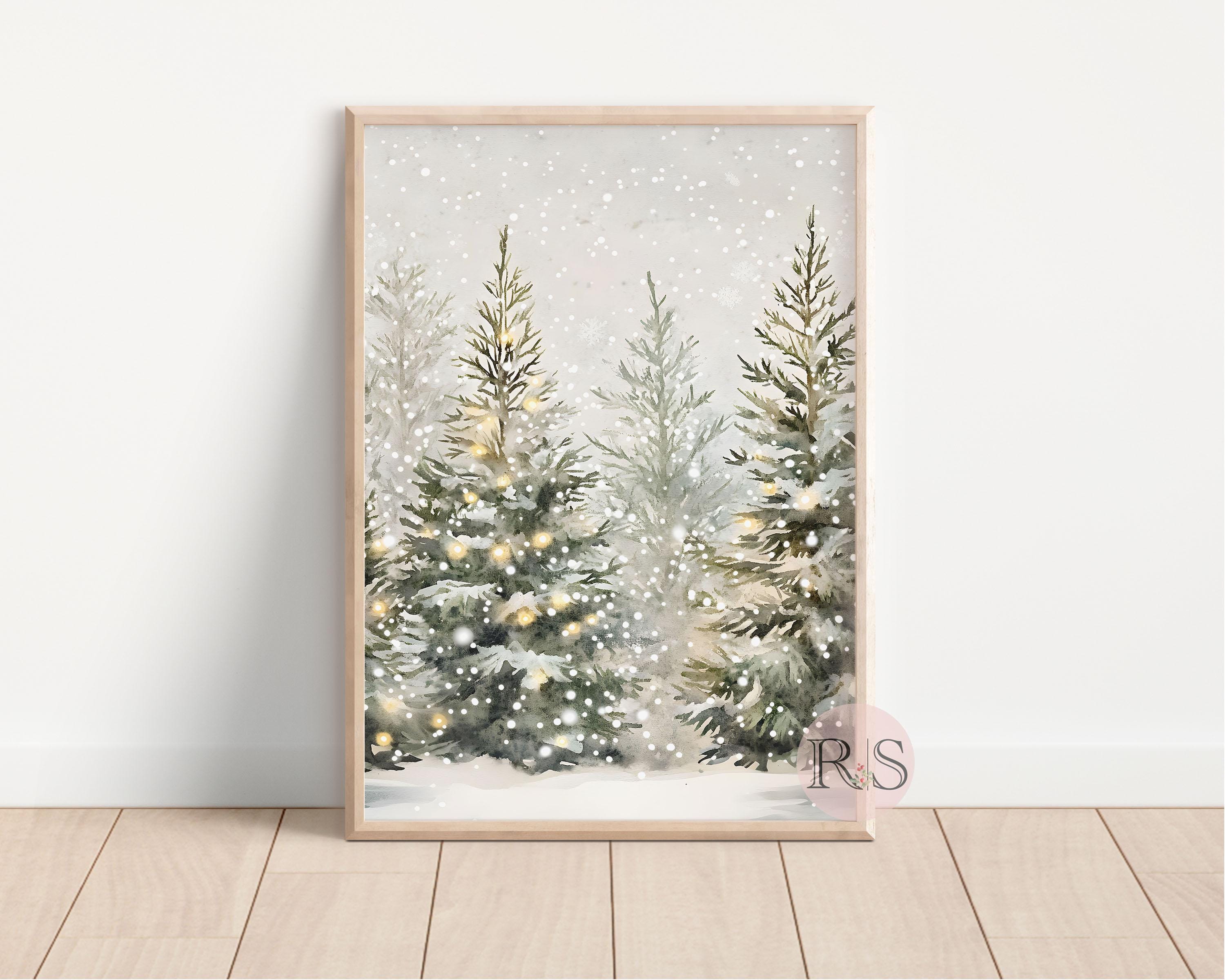 Snowy Pine Trees Landscape Art Print: Christmas Winter Forest ...