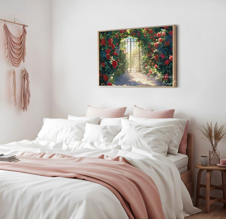 Garden Gate Red Roses Art Print: Rose Flower Floral Secret Garden ...
