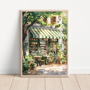 Vintage Coffee Shop French Cafe Painting Art Print | Cozy Coffee Shop Spring Corner Shop Coffee Poster Printable Art