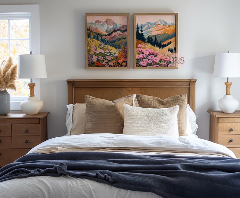 Mountain Spring Wildflower Art Print Set: Colorful Floral Landscape ...