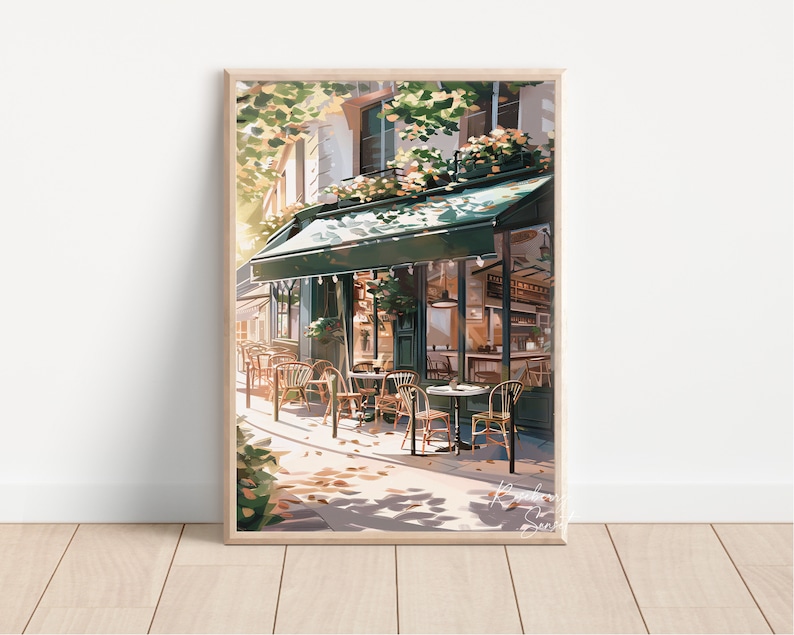 Vintage Coffee Shop French Cafe Painting Art Print | Cozy Coffee Shop Spring Corner Shop Coffee Poster