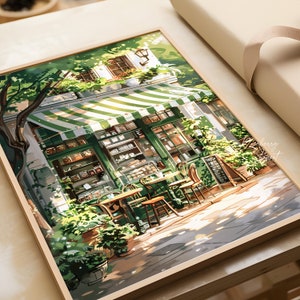 Vintage Coffee Shop French Cafe Painting Art Print | Cozy Coffee Shop Spring Corner Shop Coffee Poster Printable Art