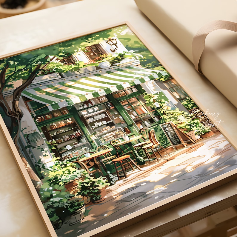 Vintage Coffee Shop French Cafe Painting Art Print | Cozy Coffee Shop Spring Corner Shop Coffee Poster Printable Art