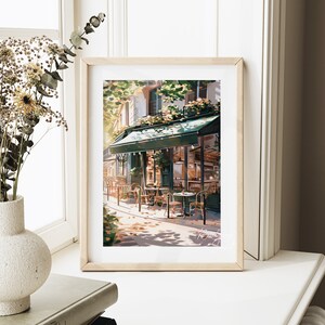 Vintage Coffee Shop French Cafe Painting Art Print | Cozy Coffee Shop Spring Corner Shop Coffee Poster