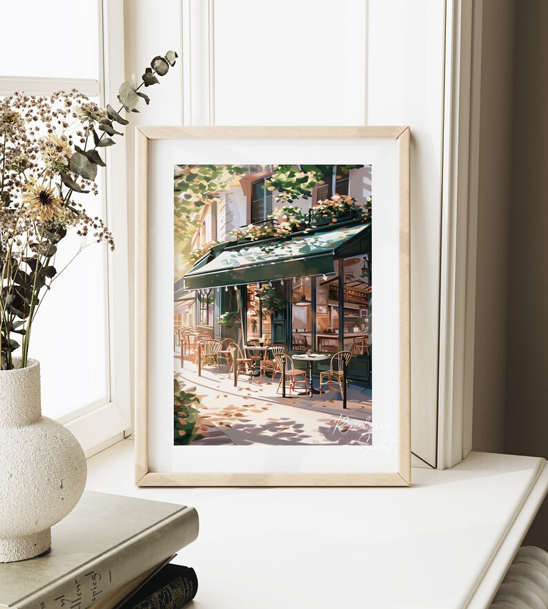 Vintage Coffee Shop French Cafe Painting Art Print | Cozy Coffee Shop Spring Corner Shop Coffee Poster