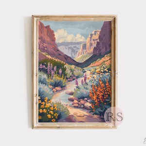 Summer Blooms Mountain River Floral Landscape Art Print | Rocky Mountain Wildflower Muted Toned Landscape Printable Art