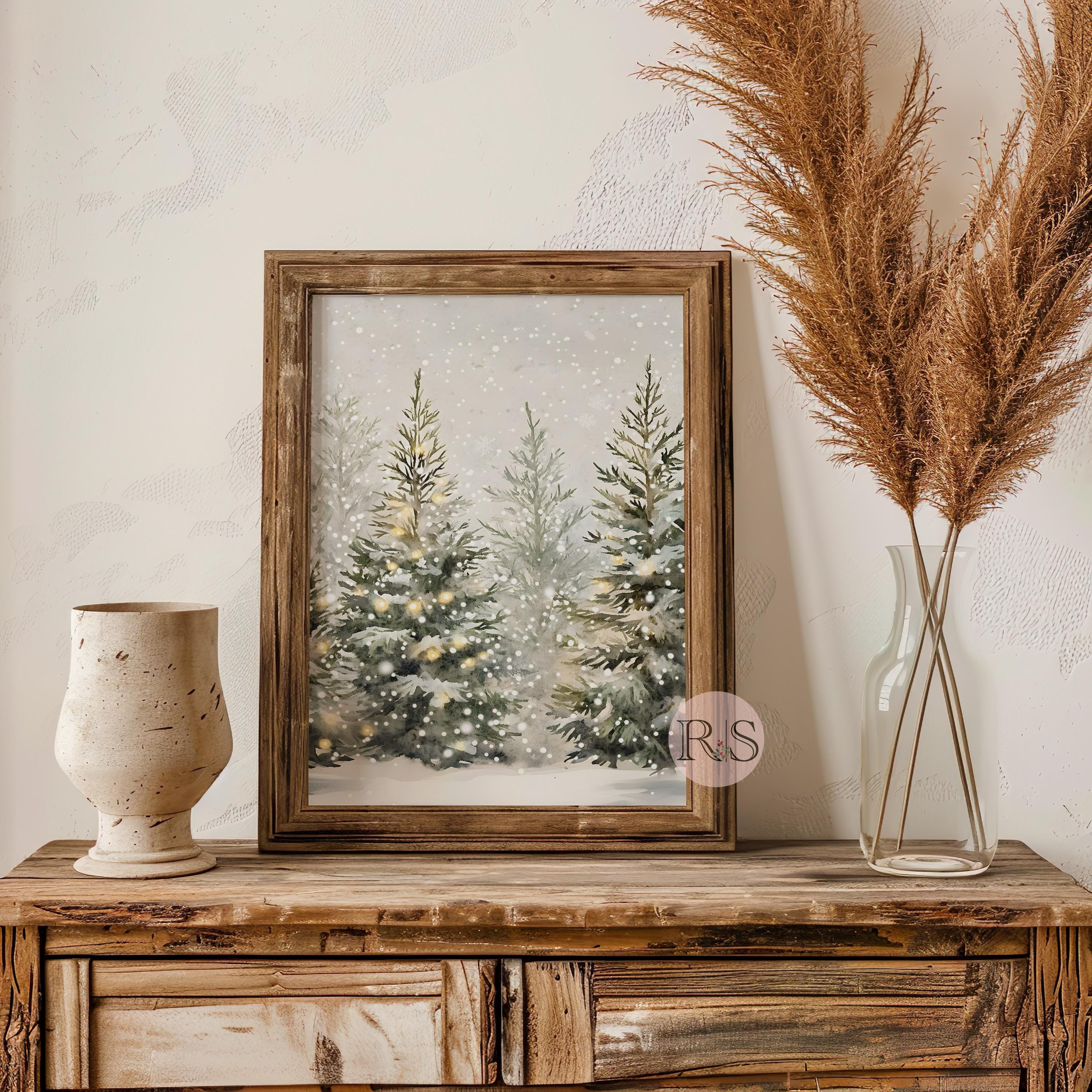 Snowy Pine Trees Landscape Art Print: Christmas Winter Forest ...