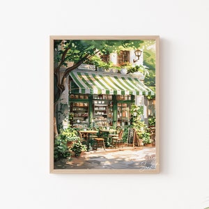 Vintage Coffee Shop French Cafe Painting Art Print | Cozy Coffee Shop Spring Corner Shop Coffee Poster Printable Art