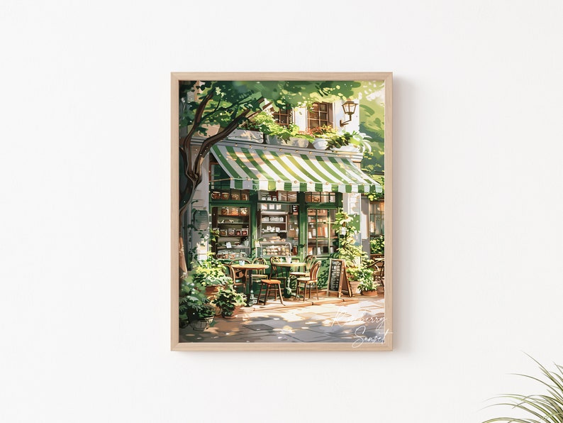 Vintage Coffee Shop French Cafe Painting Art Print | Cozy Coffee Shop Spring Corner Shop Coffee Poster Printable Art