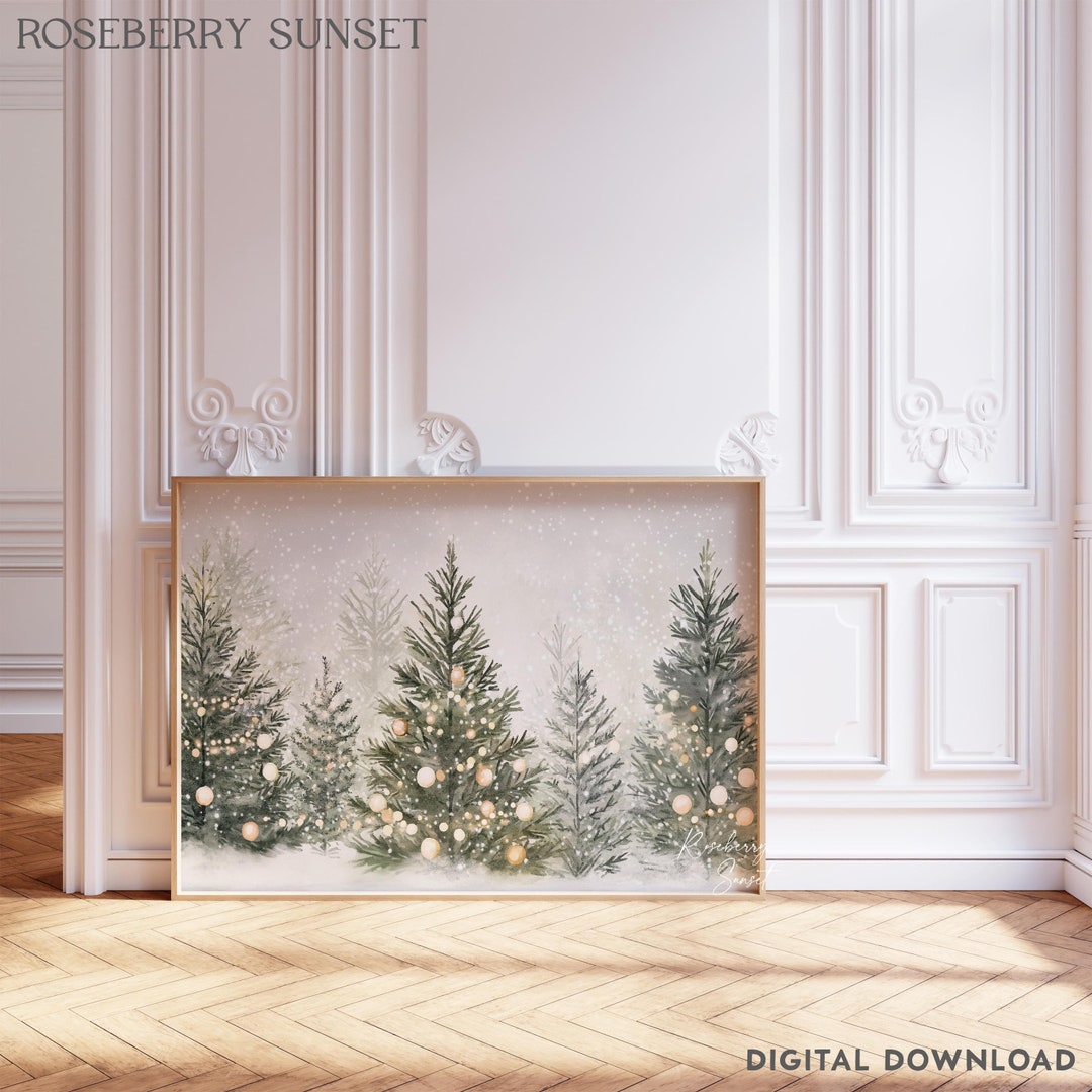 Christmas Trees Winter Landscape Art Print: Snowy Pine Tree Forest ...