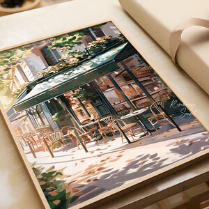 Vintage Coffee Shop French Cafe Painting Art Print | Cozy Coffee Shop Spring Corner Shop Coffee Poster