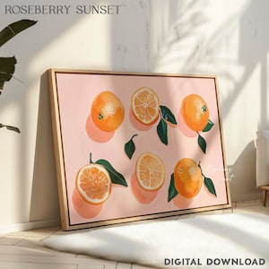Orange Art Print | Boho Botanical Citrus Fruit Wall Art | Clementine Art Orange Fruit Market Boho Orange Printable Art JPG Digital Download