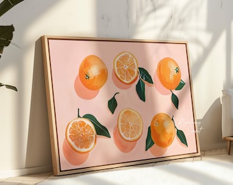 Orange Citrus Fruit Art Print: Pink Mandarin Clementine Fruit Market Painting (Digital Download)