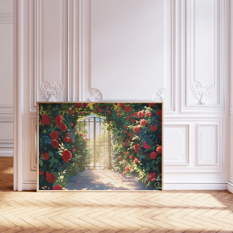 Red Roses Gate Garden Gate Red Roses Art Print: Rose Flower Floral Secret Garden ...