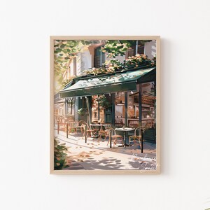 Vintage Coffee Shop French Cafe Painting Art Print | Cozy Coffee Shop Spring Corner Shop Coffee Poster