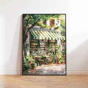 Vintage Coffee Shop French Cafe Painting Art Print | Cozy Coffee Shop Spring Corner Shop Coffee Poster Printable Art