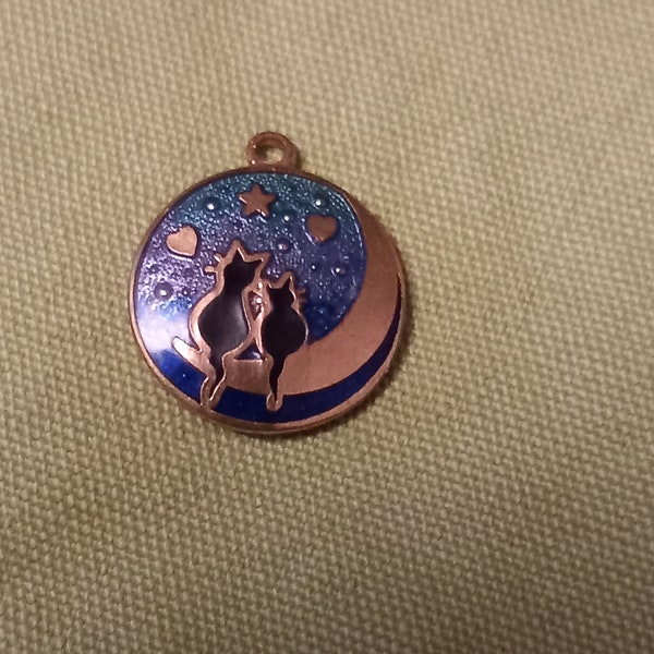 Vintage 1970 Celtic Sea Gems Galaxy Cats copper pendant