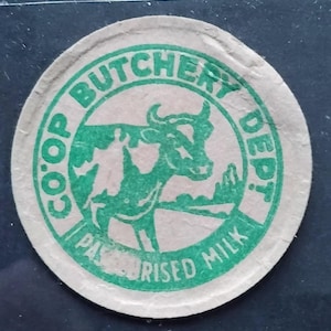 Vintage 1950 milk bottle top. Advertising.Pop art style.