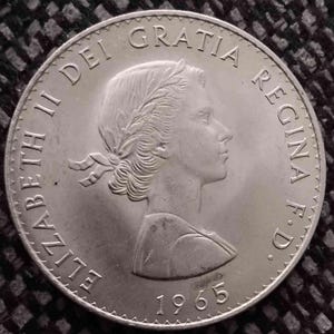vintage 1965 British Crown Coin. Commemorating Sir Winston Churchhill
