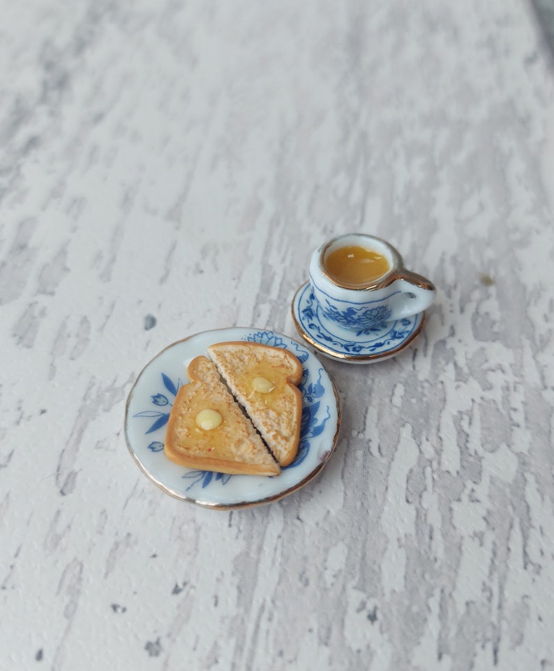 Miniature breakfast, miniature tea and toast, miniatures, tiny food, miniature toast, 1:12 scale, miniature tea set, teaset image 8