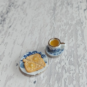 Miniature breakfast, miniature tea and toast, miniatures, tiny food, miniature toast, 1:12 scale, miniature tea set, teaset image 2