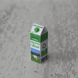 Miniature milk carton, dollhouse miniatures, 1 12 scale, one inch scale, mini groceries, kitchen, cafe, diorama