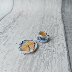 Desayuno en miniatura, té y tostadas en miniatura, miniaturas, comida diminuta, tostadas en miniatura, escala 1:12, juego de té en miniatura, juego de té imagen 6