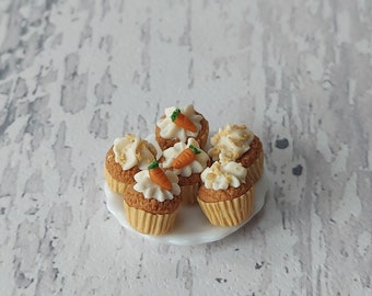 Miniature carrot cupcakes, dollhouse miniatures, 1 12 scale, one inch scale, cafe, bakery, diorama, afternoon tea, mini food, polymer clay