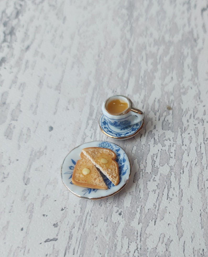 Miniature breakfast, miniature tea and toast, miniatures, tiny food, miniature toast, 1:12 scale, miniature tea set, teaset image 10