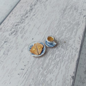 Miniature breakfast, miniature tea and toast, miniatures, tiny food, miniature toast, 1:12 scale, miniature tea set, teaset image 5