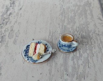 Miniature tea and cake, coffee and cake, miniature afternoon tea, dollhouse food, dolls house food 1:12 scale