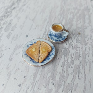 Miniature breakfast, miniature tea and toast, miniatures, tiny food, miniature toast, 1:12 scale, miniature tea set, teaset image 9