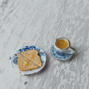 Miniature breakfast, miniature tea and toast, miniatures, tiny food, miniature toast, 1:12 scale, miniature tea set, teaset image 8