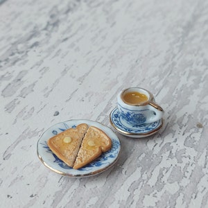 Miniature breakfast, miniature tea and toast, miniatures, tiny food, miniature toast, 1:12 scale, miniature tea set, teaset image 3