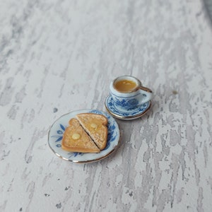 Miniature breakfast, miniature tea and toast, miniatures, tiny food, miniature toast, 1:12 scale, miniature tea set, teaset image 4