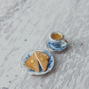 Miniature breakfast, miniature tea and toast, miniatures, tiny food, miniature toast, 1:12 scale, miniature tea set, teaset