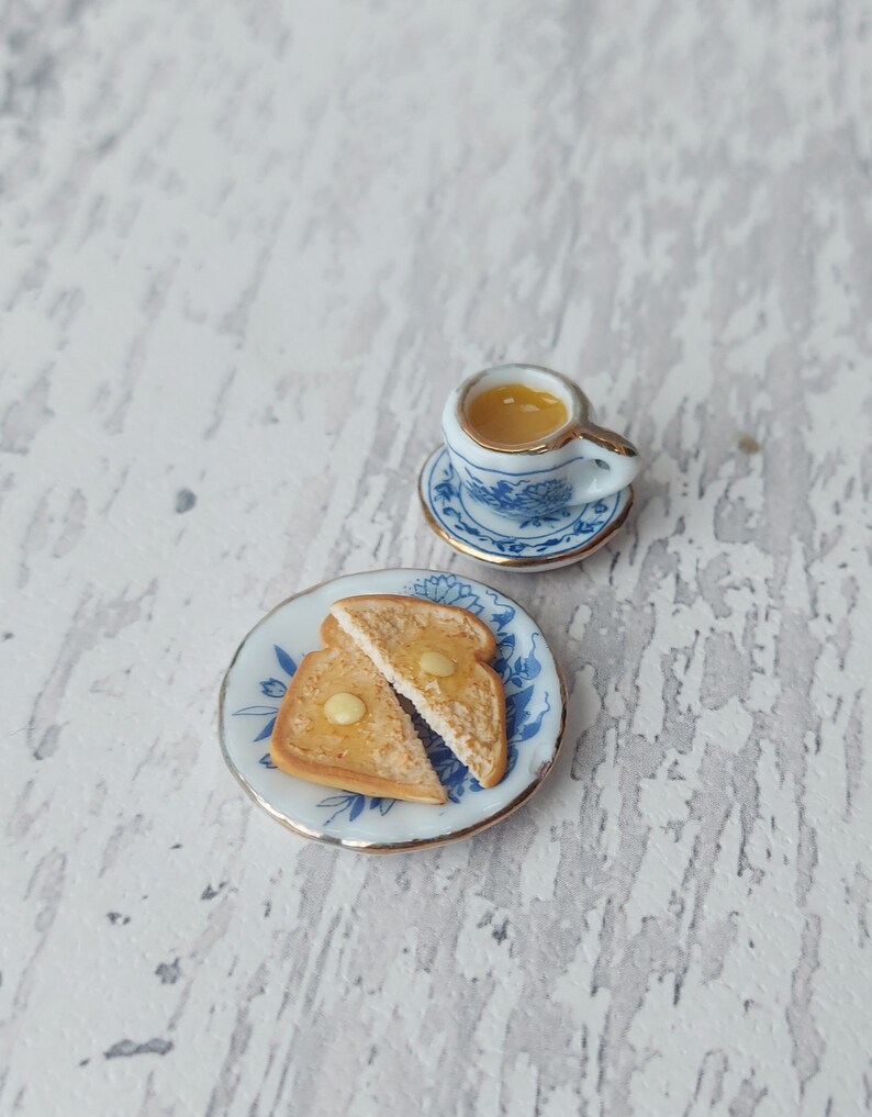 Miniature breakfast, miniature tea and toast, miniatures, tiny food, miniature toast, 1:12 scale, miniature tea set, teaset image 7