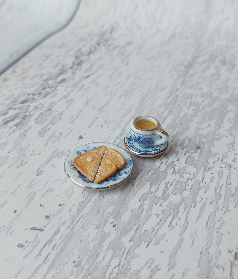 Miniature breakfast, miniature tea and toast, miniatures, tiny food, miniature toast, 1:12 scale, miniature tea set, teaset image 6