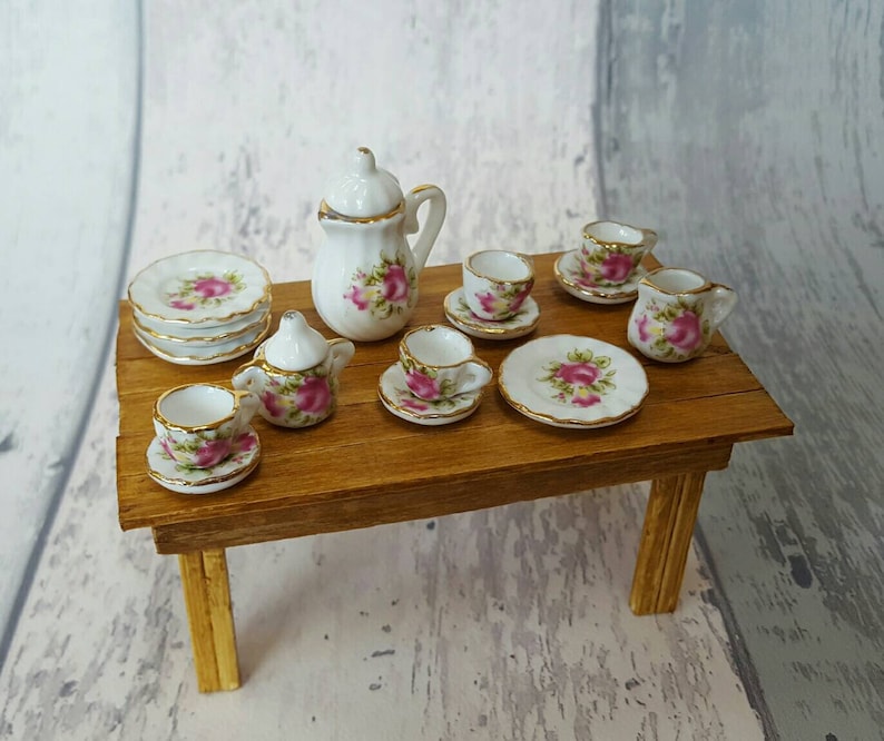 Miniature tea set ceramic floral dollhouse tea set Etsy