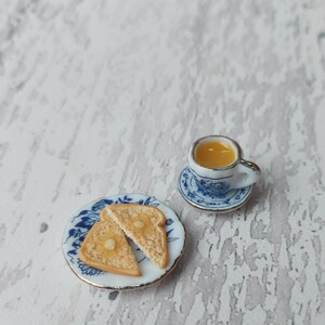 Miniature breakfast, miniature tea and toast, miniatures, tiny food, miniature toast, 1:12 scale, miniature tea set, teaset image 5