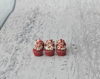 Miniature red velvet cupcakes, dollhouse minis, 1 12 scale, one inch scale, cafe, bakery, diorama, afternoon tea, mini food, polymer clay