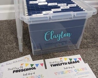 Child memory bin, organization and storage, memory box for child, personalized school memory box, DIY kit