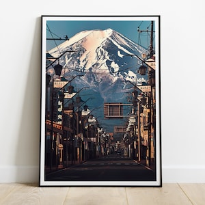 Street leading to Mount Fuji poster, Mt Fuji Japan Sunrise Print, Asia, HIGH QUALITY, Home Decor, Wall Art, Photography Poster