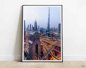 Burj Khalifa print, Dubai during sunrise poster, Abu Dhabi, UAE, Emirates, HIGH QUALITY print, Home Decor, Wall Art, Photography Poster
