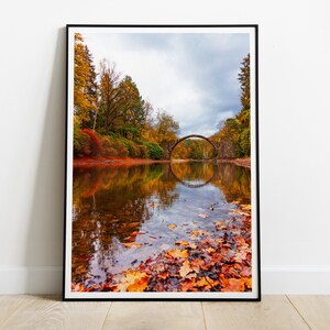 Rakotzbrucke Poster, Deutschland Herbst Spiegelung im See, Europa, HIGH QUALITY PRINT, Home Decor, Wall Art, Fotografie Poster