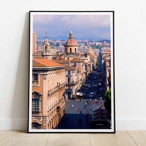 Catania with Volcano Etna hiding print, Sicily poster, Italy, HIGH QUALITY PRINT, Travel Art, Home Decor, Wall Art, Photography Poster