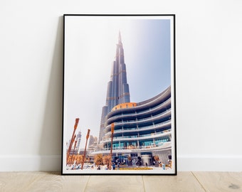 Burj Khalifa with Dubai Mall print, Dubai poster, Abu Dhabi, UAE, Emirates, HIGH QUALITY print, Home Decor, Wall Art, Photography Poster